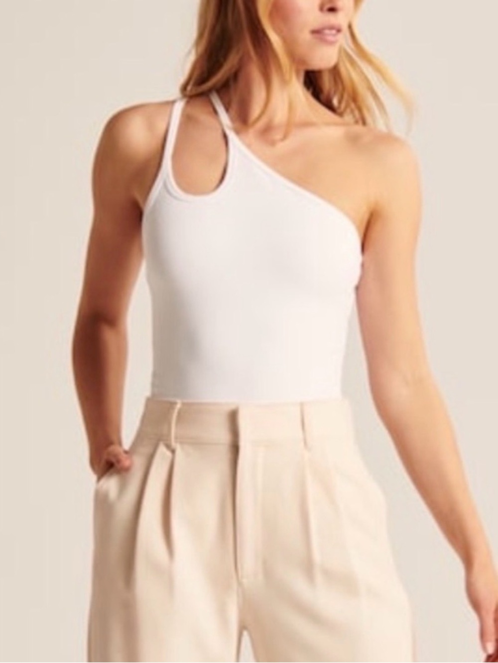 Abercrombie Ribbed One-Shoulder White Bodysuit